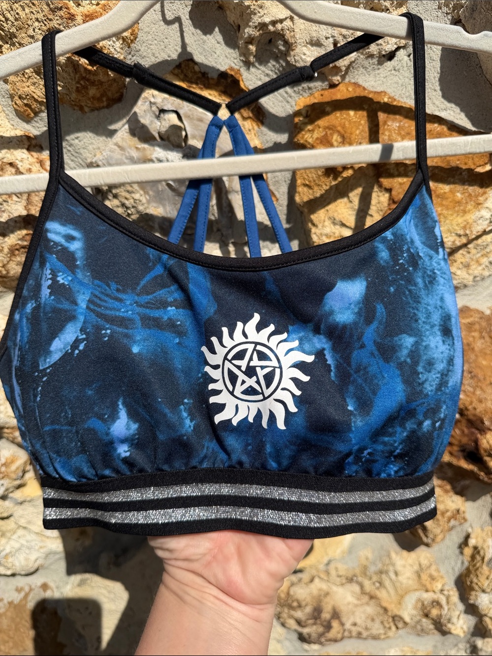 Supernatural Blue and Black Women's sports bra - Picture 2 of 10